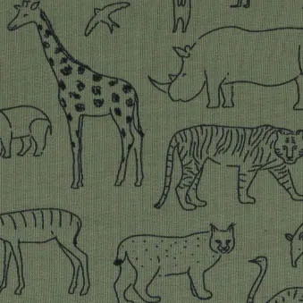 French terry groen met safari dieren